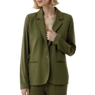 Majestic Filatures Soft Touch One Button Blazer In Army Green