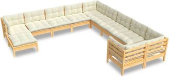 vidaXL Vidaxl Muebles De Jard&iacute;n 11 Piezas Y Cojines Madera De Pino Crema