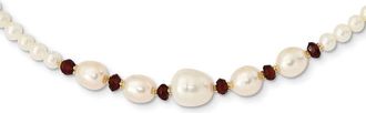 Diamond2Deal 14k Yellow Gold White Freshwater Cultured Pearl and Garnet Pendant Necklace