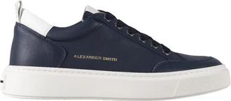 Alexander Smith Bond Mannen in blauw geitenleer en witte leren details - Heren - Sneakers - Blauw - 40 EU - Leer - Schoenen