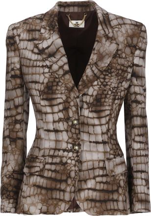 Elisabetta Franchi Brown Viscose Animalier Double-Breasted Blazer
