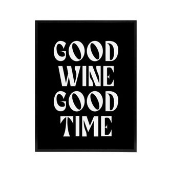 Artery8 Good Wine Good Time Black White Fun Cheeky Black Framed Canvas Art | Size: W24 x H32