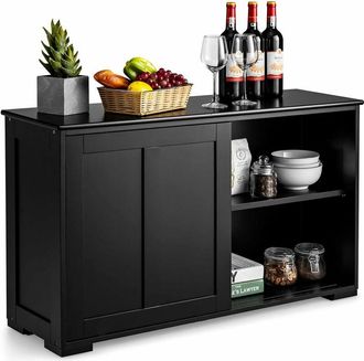 Costway Armadietto da Cucina Mobiletto per Cucina Composto da Due Porte Scorrevoli Dimensioni: 106.5 x 33 x 62.5 cm (Nero) - Costway