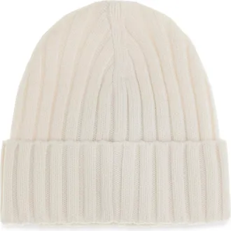 Moncler Womens Wool Beanie With Logo White Merino Ovis Aries Hats E Hairbands