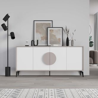 Decortie 4 Doors Sideboard Gora 4 Metal Legs, Chipboard Handle Storage Unit 180cm in Grey | Size: 3 Pack
