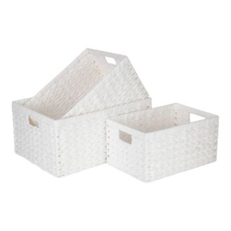 Red Hamper Set of 3 White Paper Rope Rectangular Storage Basket