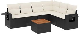 vidaXL Vidaxl - Set De Comedor De Jard&iacute;n 7 Pzas Y Cojines Rat&aacute;n Sint&eacute;tico Negro