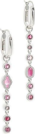 Kendra Scott Mini Elisa Abbie Huggie Womens Earrings Earring Silver Pink Mix, Brass/Rhodium-Plated