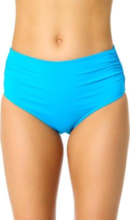 Anne Cole Womens Live In Color Solid Convertible High Waist Shirred Swim Bottom in Ocean at Nordstrom, Size X-Small