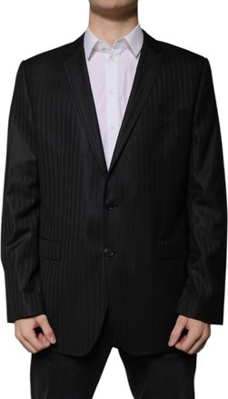 Dolce & Gabbana Mens Black Stripe Wool Single Breasted Blazer Silk Clothing