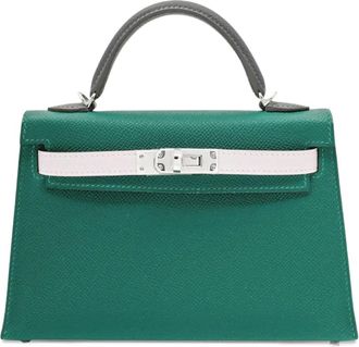 Hermès Borsa tote Kelly Sellier 20 mini in pelle Epsom tricolore con dettagli in palladio 2024 - Verde