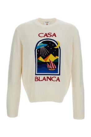 Casablanca White Pyramid Abduction Wool Sweater