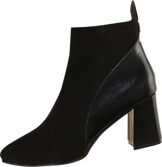 Generic Winter Stylish Autumn Winter Women Ankle Boots With Block Heel High Stiletto Side Zipper Closure Comfortable Daily Wear (Black, 5. 5)