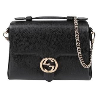 Gucci Pre-owned Handbags, female, Black, Size: ONE SIZE Pre-owned Interlocking Top Handle Tote Shoulder Bag
