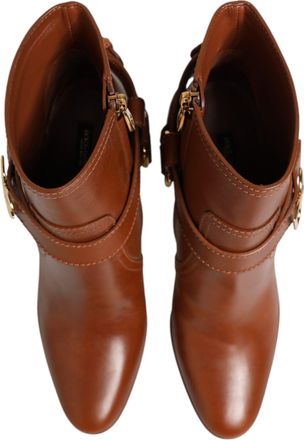 Dolce & Gabbana Womens Brown Leather Dg Logo Buckle Ankle Boots Shoes Calf