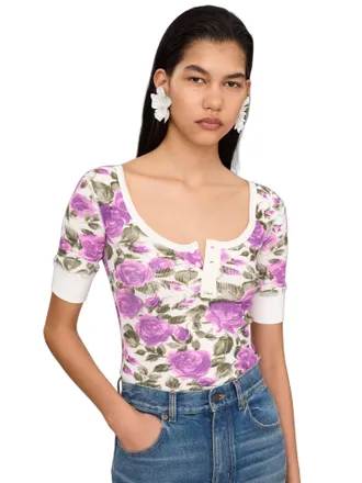 Chlo&eacute; Floral-Print Ribbed Blouse - Purple