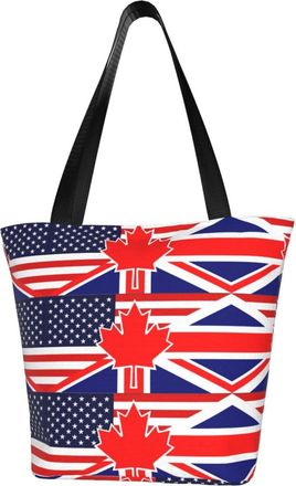 AOOEDM North American British Flag Reusable Tote Bag Women Casual Handbag Shoulder Bags for Shopping Groceries Travel Outdoors