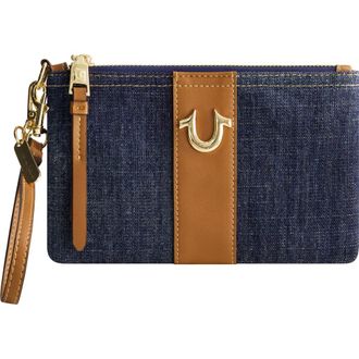 True Religion Horseshoe Denim Wristlet Pouch in Dark Denim at Nordstrom