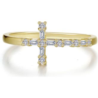 Lafonn Eden Baguette Lab Grown Diamond Cross Ring in Gold at Nordstrom, Size 6