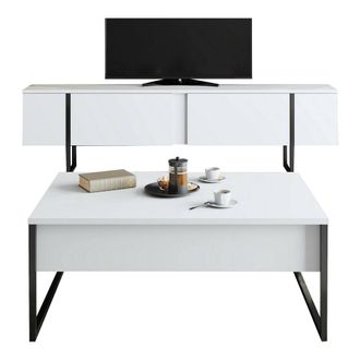 Dmora Set De Muebles Para Sala Mornasco, Modular, Apertura Abatible, 2 Compartimentos, Blanco