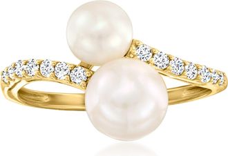Ross-Simons 5.5-7.5mm Cultured Pearl and. Diamond Bypass Ring in 14kt Yellow Gold
