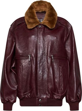 Paco Rabanne Shearling Bomberjack - Dames - Bomber jackets - Rood - XS - Leer - Jassen