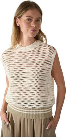 Drykorn Mouwloze Gebreide Top met Gehaakte Textuur - Dames - Ronde hals truien - Beige - M - Katoen - Truien & Vesten