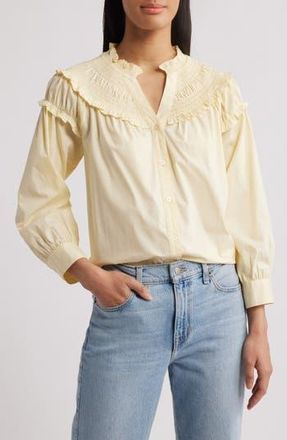Wit & Wisdom Smoked Yoke Ruffle Shirt in Buttercream at Nordstrom Rack, Size X-Small