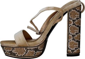 Rag & Co. Rag & Co Zircon Rhinestone Patterned High Heel Sandals Brown RCSH3843 Womens