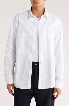 Nn.07 Freddy Organic Cotton Button-Up Shirt in White Stripe at Nordstrom Rack, Size Large