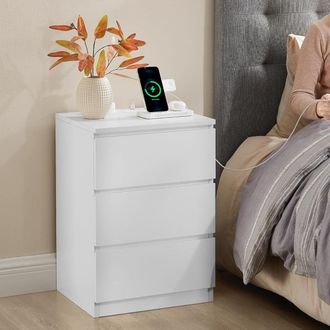 Vasagle Bedside Tables Set of 2 with Power Strip USB Outlets Drawers in White