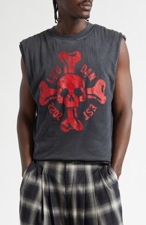 LU&rsquo;U DAN Wadded Cotton Graphic Muscle Tee in Faded Black at Nordstrom, Size X-Large