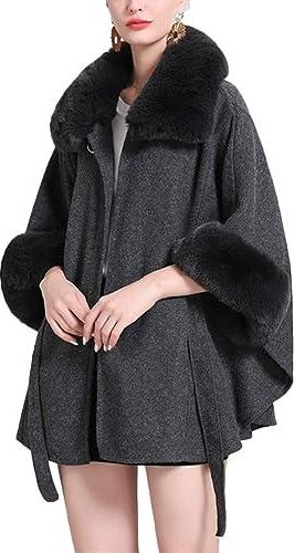 Cape Manteau Femme Hiver Châle Étole Avec Col En Fausse