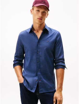 Tommy Hilfiger Mens Regular Fit Check Herringbone Shirt - Blue - XXL
