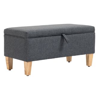 HOMCOM Linen Storage Ottoman Box Toy Chest Footstool with Rubberwood Legs | TJ Hughes
