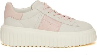 Hogan Witte leren sneakers met roze band - Dames - Sneakers - Wit - 37 1/2 EU - Leer - Schoenen