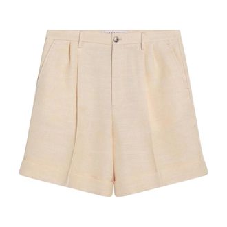 Valentino Garavani Casual Shorts, male, Yellow, Size: M Pleated Linen Blend Shorts