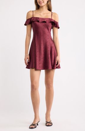 BP. Off the Shoulder Satin Minidress in Burgundy Tannin at Nordstrom, Size Xx-Small