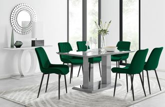 Furniturebox Imperia 6 Grey Dining Table & 6 Pesaro Black Leg Chairs in Green