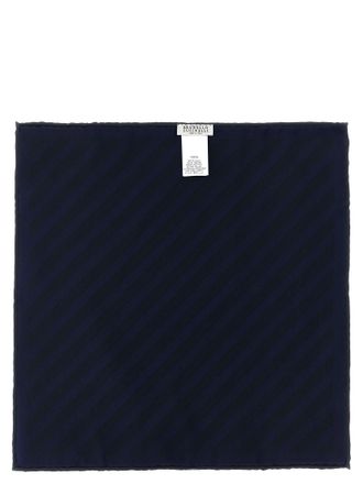 Brunello Cucinelli Diagonal Striped Silk Pocket Square - Navy