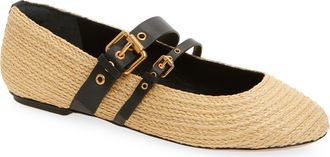Farm Rio Raffia Ballet Flat in Black And Natural at Nordstrom, Size 9.5