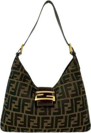 Fendi Pre-owned Shoulder Bags, female, Brown, Size: ONE SIZE Pre-owned Zucca FF Canvas Leather Shoulder Bag