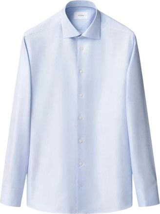 Eton Herringbone Signature Twill Shirt - Heren - Overhemden - Blauw - Maat: L Katoen
