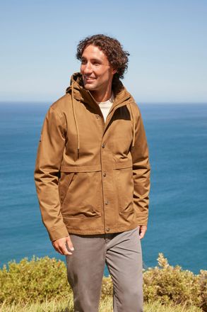 Mountain Warehouse Padstow Mens Cotton Jacket Funnel Neck Water Resistant Coat Brown