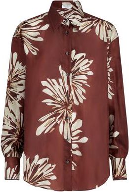 Brunello Cucinelli Bloom print pongee shirt in Bordeaux at Nordstrom, Size 3X-Large Eu