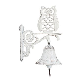 Relaxdays 2 Campanas Pared Hierro Fundido B&uacute;ho, Efecto Antiguo, Cuerda, Para Exterior, Decoraci&oacute;n Jard&iacute;n, Blanco