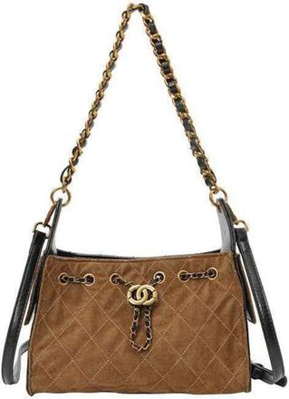 Generic NYSDM Leisure Faux Suede Diamond Quilted Metal Buckle Design Womens Shoulder Bag Large Capacity for Outings Daily Use