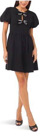 CeCe by Cynthia Steffe Short Puff Sleeve Bow Dress Womens Dress Rich Black : 14, Polyester
