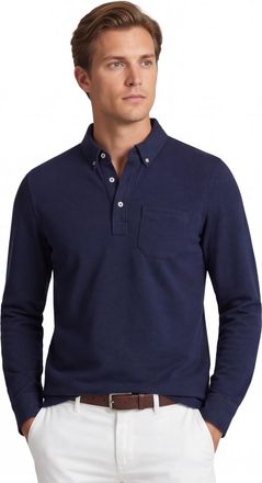 Scotland Blue Polo lange mouw donkerblauw borstzak katoen
