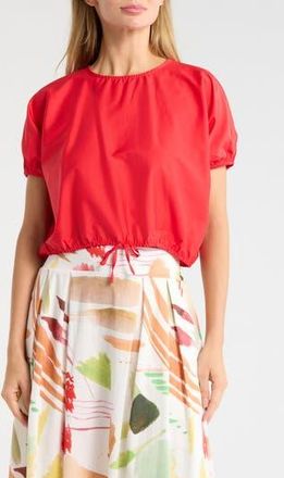 T Tahari Short Sleeve Tie Waist Crop Top in Watermelon Red at Nordstrom Rack, Size X-Large